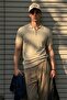Men's Zippered Short Sleeve Cream Polo Collar T-Shirt - 3