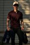 Men's Zippered Short Sleeve Claret Red Polo Collar T-Shirt - 4