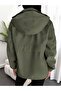 Women's Khaki Hooded Trench Coat with Elasticated Sleeves - 7