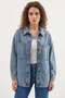 Women's Shirt Collar Double Pockets Oversize Cotton Ice Blue Jacket - 5
