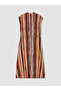 Mixed V-Neck Striped Belted Dress - 7