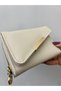 Cross-Flap Cream Leather Women's Wallet with Gold Detail - 5