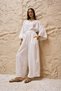 White Linen Loose Blouse and Belted Loose Trousers Two-Piece Set (2-Piece) - 4