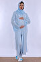 Effortt - Blue Cotton Long Robe Maternity and Breastfeeding Pajama Set with Hijab - 2