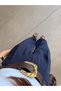 Navy Blue Thick Belted Palazzo Trousers - 3