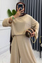 Women's Modal Fabric Asymmetrical Detailed Double Hijab Set 3204 Beige - Special Series - 2