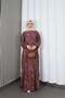 Women's Modal Fabric Shawl Patterned Hijab Half Placket Buttoned Summer Dress Brown Hnt2131 - 3