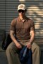 Men's Striped Zippered Dark Brown Polo Collar T-Shirt - 3