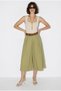 Women's Khaki High Waist Pleated Detailed Wide Leg Culotte Trousers Dp261038 60286319 - 2