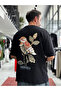 Black Motif Bird Patch Oversize T-Shirt Sw-5137 - 3