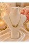 Vintage Green Stone Detailed Gold Color Necklace |   Elegant Geometric Design Women's Necklace - 2