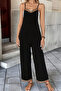 New Season Women's Rope Strap V-Neck Ethnic Stripe Patterned Pocket Detailed Janjan Crepe Jumpsuit - 4