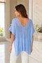 Women's Front and Back V-Neck Motif Woven Detailed Transparent Cotton Baby Blue Knitwear Cape Beach Top Poncho - 3