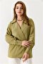 Women's Side Tie Shirt Collar Tunic Light Khaki - 3