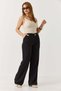 Women's Cross-Zipper Button Detailed Comfortable Fabric Trousers Black - 3
