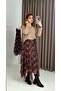 Brown Women's Asymmetrical Lined Line Patterned Chiffon Skirt with Elastic Waist