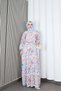 Women's Modal Fabric Floral Patterned Hijab Half Placket Buttoned Summer Dress Baby Blue Hnt2130 - 6