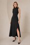 Women's Black Oysho Fabric Stand Collar Slit Design Sleeveless Midi Dress 77161