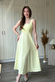 Elegant Square Neck Midi Flared Yellow Dress with Straps