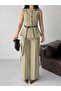 Women's Buttoned Belted Vest and Palazzo Pants Two-Piece Set - 6