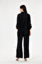 Women's Black Italian 100% Linen Lace Back Low-Cut Top and Bottom Linen Set 38 - 44 Size