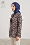 Women's Geometric Patterned Crew Neck Lace-Up Woven Viscose Blouse - 2