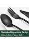 24-Piece Black Silverware Set with Steak Knives, Black Flatware Set for 4, Food-Grade Stainless Steel Tableware Cutlery Set, Mirror Finished Utensil Sets for Home Restaurant - 4