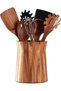 Wooden Utensil Holder For Countertop, 360° Rotating Acacia Wood Kitchen Caddy, Large Cooking Tool Organizer Crock For Farmhouse Décor