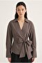 Women's Double-Breasted Tie-Down Striped Shirt Ru-1089 - 2