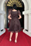 Full Beaded Fabric Square Neck Midi Dress - Dark Brown - 5