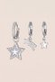 Silver Colored Zircon Stone Shooting Star Figured 3-Piece Hoop Earring Set