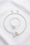 Pearl and Stone Choker Necklace Bracelet Earrings Set - 3