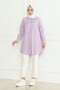 Women's Long Basic Lilac Polo Collar Hijab Shirt Dress - 2