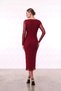 Women's Boat Neck Long Sleeve Draped Glitter Tulle Evening Dress - 4