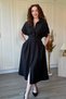 Black Shirt Dress with Draped Waist and Slits - 7