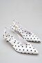 H01 Women's Polka Dot Pointed Toe Open Back Slingback Low-Cut Stylish Short 4 cm Heeled Shoes