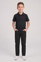 Boys' Black Short Sleeve Polo Collar T-Shirt Black Ribbed Waist Canvas School Pants Bottom Top School Outfit - 2