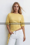 Woman's yellow ruched detailed asymmetrical cut blouse alc-x15562 - 2