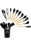 Kitchen Silicone Cooking Utensils, 11 Pcs Non-Stick Silicone Kitchen Gadgets Set With Wood Handles, High Heat Resistant (Black)