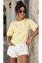 Women's Crew Neck Lace Detail Lace-Up Back Combed Cotton Blouse 28076