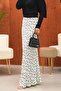 Ecru polka dot satin skirt