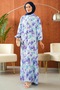 Purple Half Buttoned Sleeves Elastic Skirt Layered Viscose Dress - 4