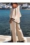 2026 Summer Outfits Usa Trends Linen Cape Pants Women's Bottom Top Set - 3