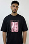 Jisoo Design Printed Oversize Black T-Shirt