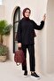 Long Back Cycling Collar Top and Elastic Sleeve Pants Set - Black