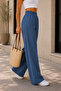 Summer Thin Fabric Pocketless High Waist Elastic Lycra Women's Palazzo Trousers C631-Blue - 7