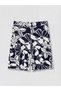 Navy Blue High Waist Floral Women's Shorts - 6