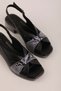 Women's Genuine Leather Short Heeled Daily Sandals Iz.10318 Black Snake - 2
