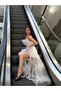 White Strapless Flounced Polka Dot Evening Dress - 5