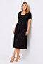 Women's Large Size Black, Floral Pattern, Knitted Viscose Fabric, Short Sleeve Dress 65N39566 - 4